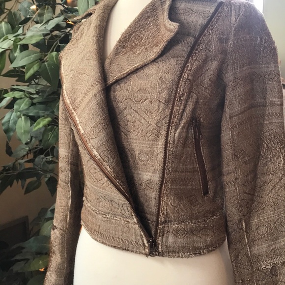 Free People distressed cloth motorcycle jacket - Picture 3 of 7